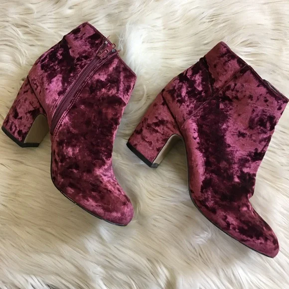 Free People Velvet Ankle Boots in Burgundy - Picture 2 of 8